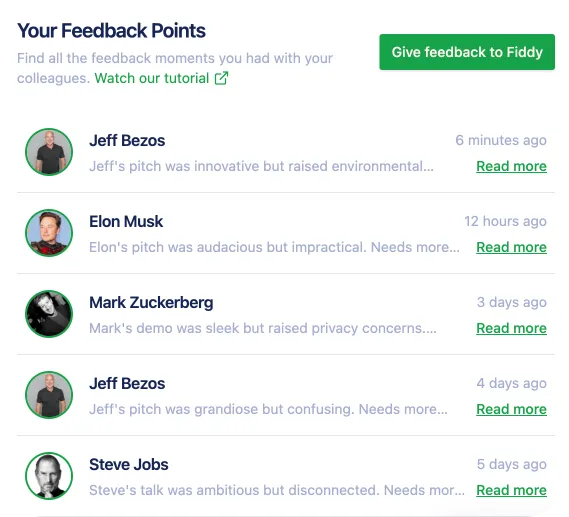 FidForward feedback points list